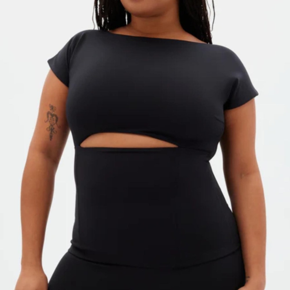 Girlfriend Collective NWT Top Large Boatneck Black Cutout Short Sleeve 3096
